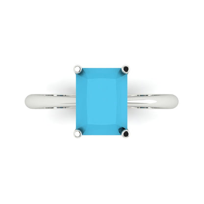 2.5 cttw Simulated Turquoise Solitaire  Engagement Ring - Solid Gold (Radiant Cut,8.5x6.5mm)