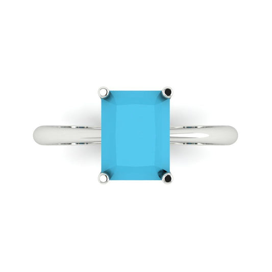 2.5 cttw Simulated Turquoise Solitaire  Engagement Ring - Solid White Gold (VVS1, Radiant Cut,8.5x6.5mm)