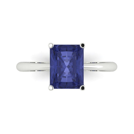 2.5 cttw Simulated Tanzanite Solitaire  Engagement Ring - Solid White Gold (VVS1, Radiant Cut,8.5x6.5mm)