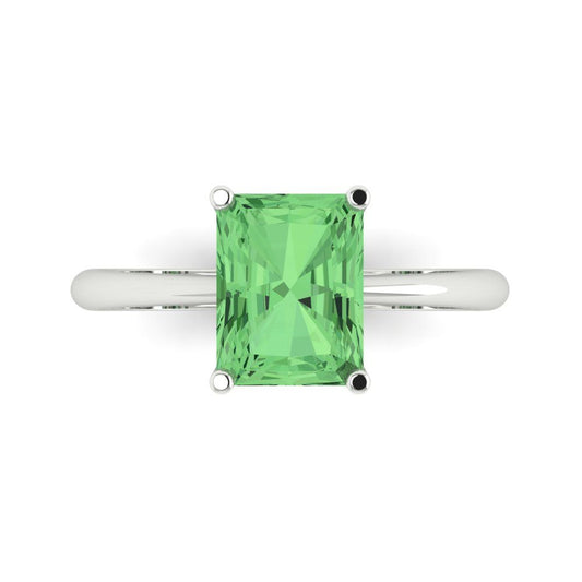2.5 cttw Zirconia Simulated Green Diamond Solitaire  Engagement Ring - Solid White Gold (VVS1, Radiant Cut,8.5x6.5mm)