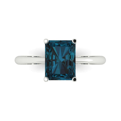 2.5 cttw Natural London Blue Topaz Solitaire  Engagement Ring - Solid Gold (Radiant Cut,8.5x6.5mm)