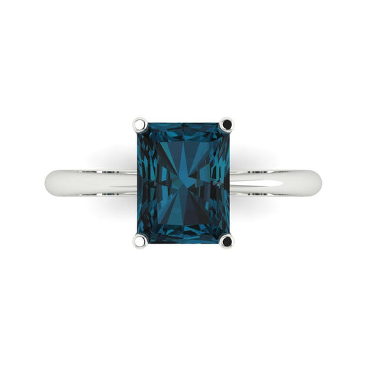 2.5 cttw Natural London Blue Topaz Solitaire  Engagement Ring - Solid White Gold (VVS1, Radiant Cut,8.5x6.5mm)