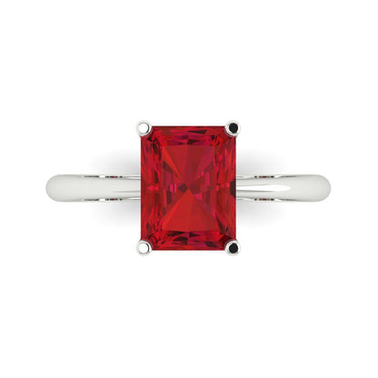 2.5 cttw Simulated Ruby Solitaire  Engagement Ring - Solid White Gold (VVS1, Radiant Cut,8.5x6.5mm)