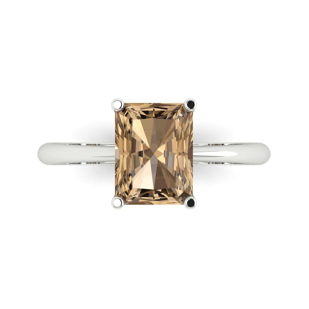 2.5 cttw Zirconia Simulated Champagne Diamond Solitaire  Engagement Ring - Solid White Gold (VVS1, Radiant Cut,8.5x6.5mm)