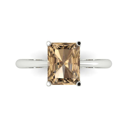 2.5 cttw Zirconia Simulated Champagne Diamond Solitaire  Engagement Ring - Solid White Gold (VVS1, Radiant Cut,8.5x6.5mm)
