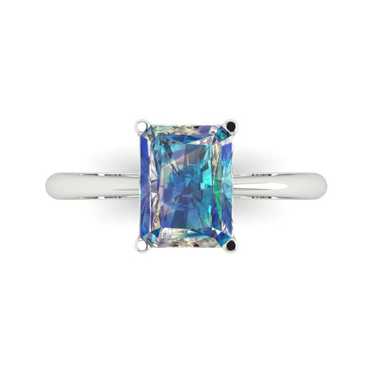 2.5 cttw Blue Moissanite Solitaire  Engagement Ring - Solid White Gold (VVS1, Radiant Cut,8.5x6.5mm)