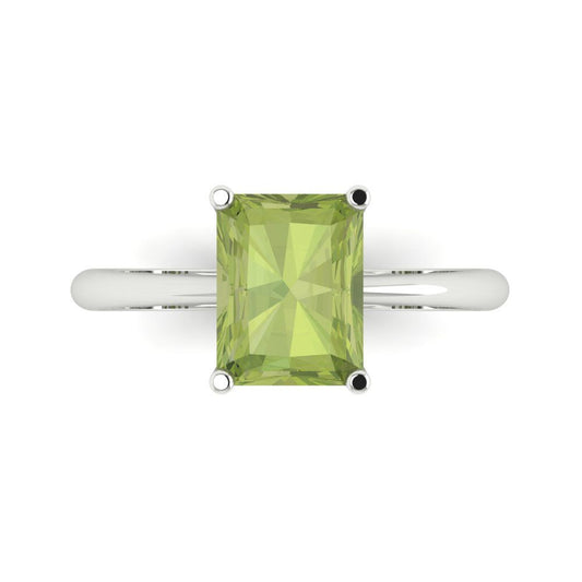 2.5 cttw Natural Peridot Solitaire  Engagement Ring - Solid White Gold (VVS1, Radiant Cut,8.5x6.5mm)