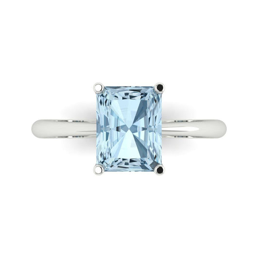 2.5 cttw Natural Swiss Blue Topaz Solitaire  Engagement Ring - Solid White Gold (VVS1, Radiant Cut,8.5x6.5mm)