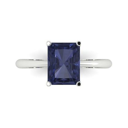 2.5 cttw Simulated Blue Sapphire Solitaire  Engagement Ring - Solid Gold (Radiant Cut,8.5x6.5mm)