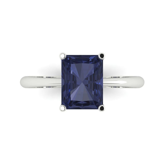 2.5 cttw Simulated Blue Sapphire Solitaire  Engagement Ring - Solid White Gold (VVS1, Radiant Cut,8.5x6.5mm)