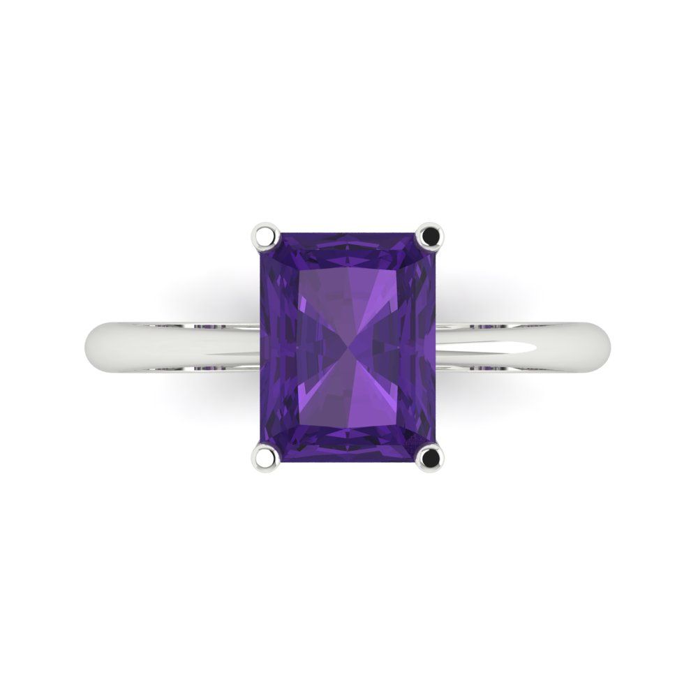 2.5 cttw Natural Amethyst Solitaire  Engagement Ring - Solid White Gold (VVS1, Radiant Cut,8.5x6.5mm)