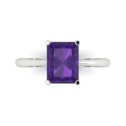 2.5 cttw Natural Amethyst Solitaire  Engagement Ring - Solid White Gold (VVS1, Radiant Cut,8.5x6.5mm)