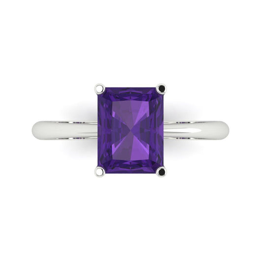 2.5 cttw Natural Amethyst Solitaire  Engagement Ring - Solid White Gold (VVS1, Radiant Cut,8.5x6.5mm)