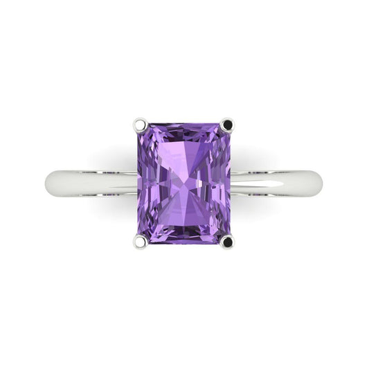 2.5 cttw Simulated Alexandrite Solitaire  Engagement Ring - Solid White Gold (VVS1, Radiant Cut,8.5x6.5mm)