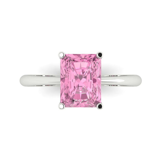 2.5 cttw Zirconia Simulated Pink Diamond Solitaire  Engagement Ring - Solid White Gold (VVS1, Radiant Cut,8.5x6.5mm)