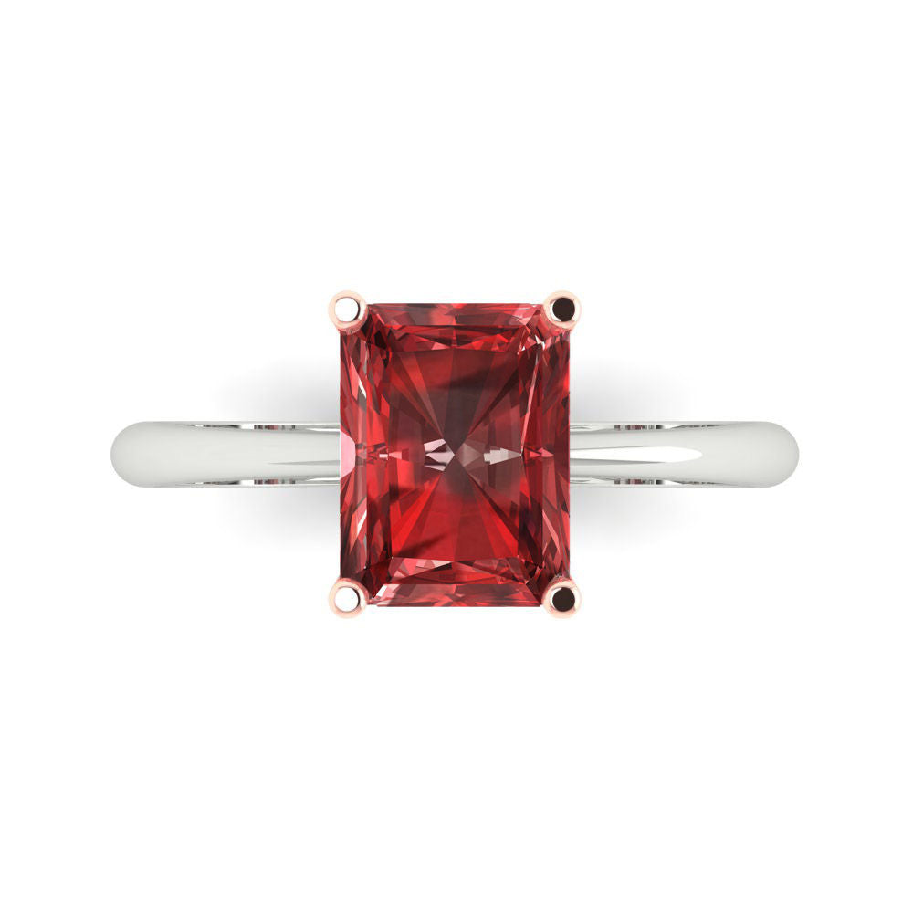 2.5 cttw Natural Garnet Solitaire  Engagement Ring - Solid White Gold (VVS1, Radiant Cut,8.5x6.5mm)