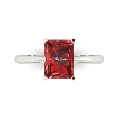 2.5 cttw Natural Garnet Solitaire  Engagement Ring - Solid White Gold (VVS1, Radiant Cut,8.5x6.5mm)