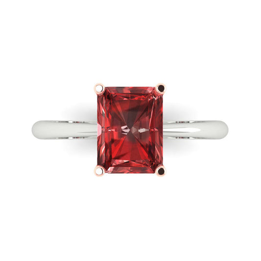 2.5 cttw Natural Garnet Solitaire  Engagement Ring - Solid White Gold (VVS1, Radiant Cut,8.5x6.5mm)