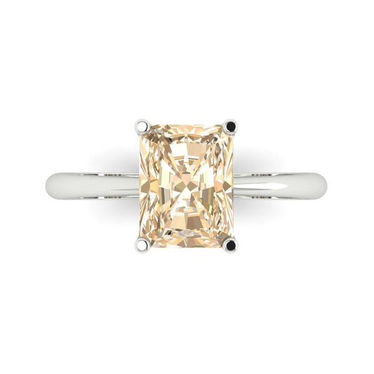 2.5 cttw Natural Morganite Solitaire  Engagement Ring - Solid White Gold (VVS1, Radiant Cut,8.5x6.5mm)