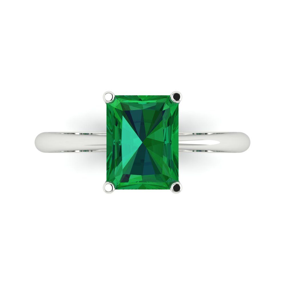 2.5 cttw Simulated Emerald Solitaire  Engagement Ring - Solid White Gold (VVS1, Radiant Cut,8.5x6.5mm)