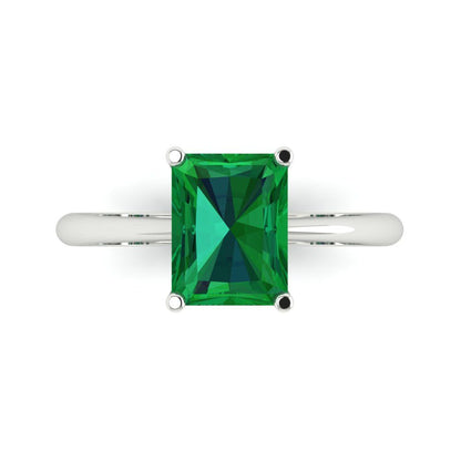 2.5 cttw Simulated Emerald Solitaire  Engagement Ring - Solid White Gold (VVS1, Radiant Cut,8.5x6.5mm)