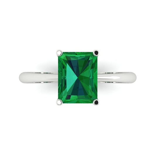 2.5 cttw Simulated Emerald Solitaire  Engagement Ring - Solid White Gold (VVS1, Radiant Cut,8.5x6.5mm)