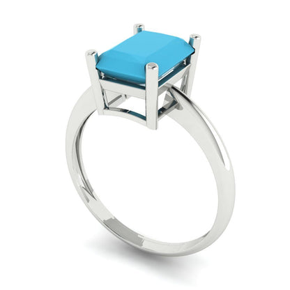 2.5 cttw Simulated Turquoise Solitaire  Engagement Ring - Solid Gold (Radiant Cut,8.5x6.5mm)