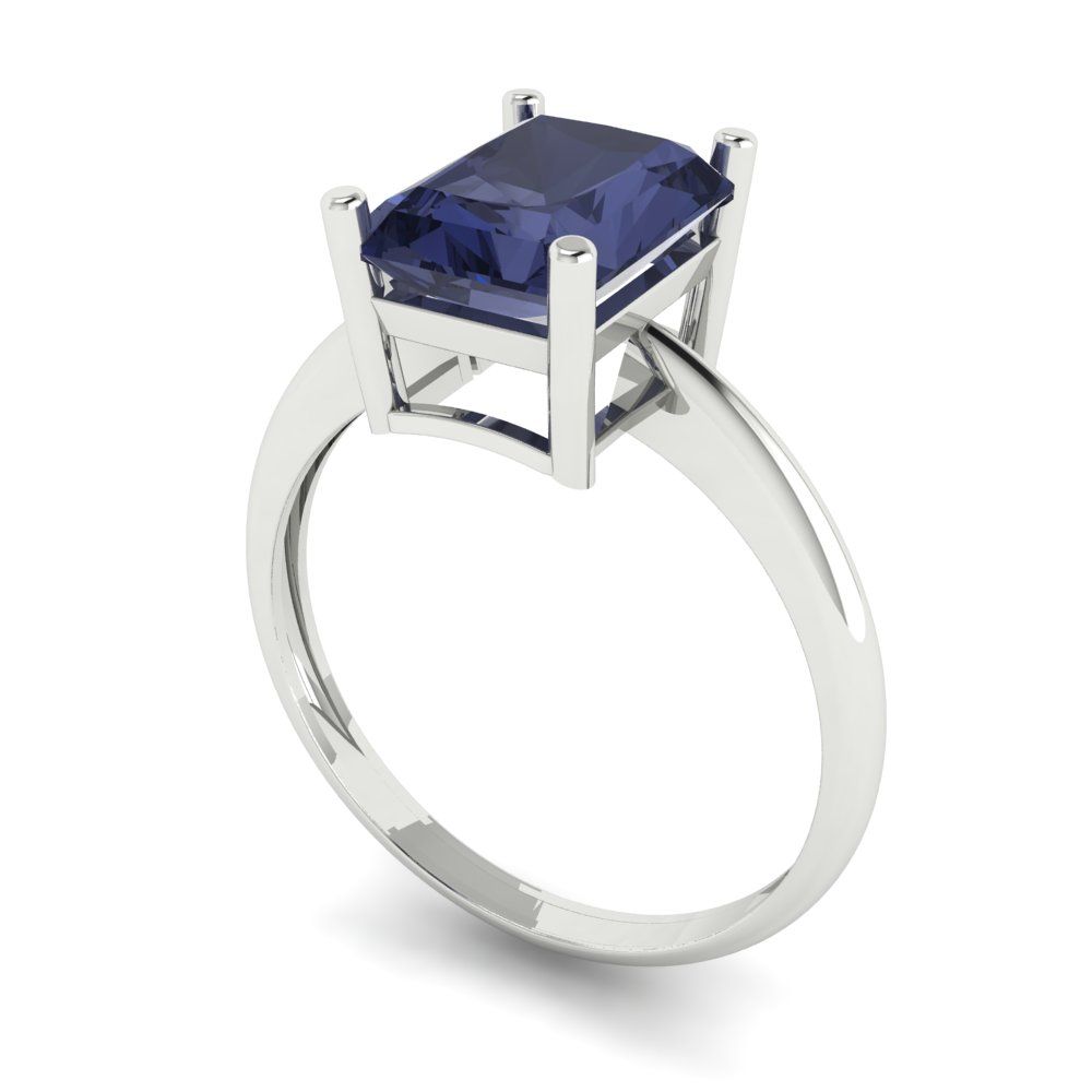 2.5 cttw Simulated Blue Sapphire Solitaire  Engagement Ring - Solid Gold (Radiant Cut,8.5x6.5mm)