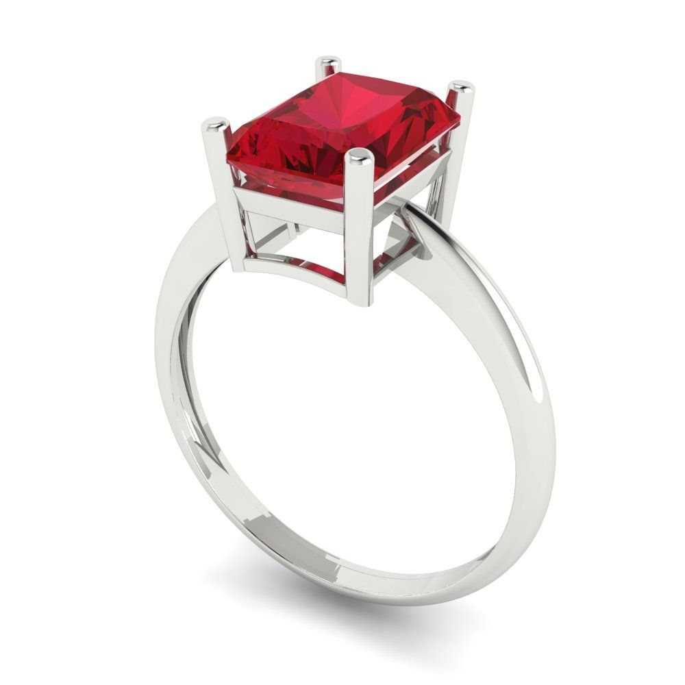 2.5 cttw Simulated Ruby Solitaire  Engagement Ring - Solid White Gold (VVS1, Radiant Cut,8.5x6.5mm)