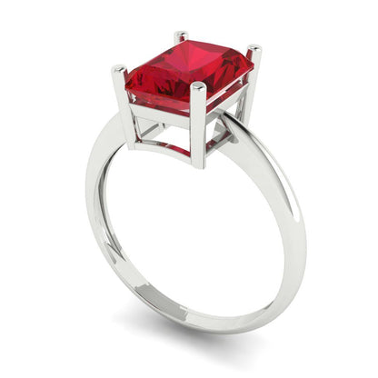 2.5 cttw Simulated Ruby Solitaire  Engagement Ring - Solid White Gold (VVS1, Radiant Cut,8.5x6.5mm)