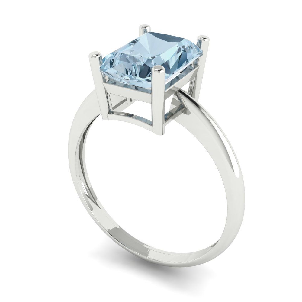 2.5 cttw Natural Aquamarine Solitaire  Engagement Ring - Solid Gold (Radiant Cut,8.5x6.5mm)