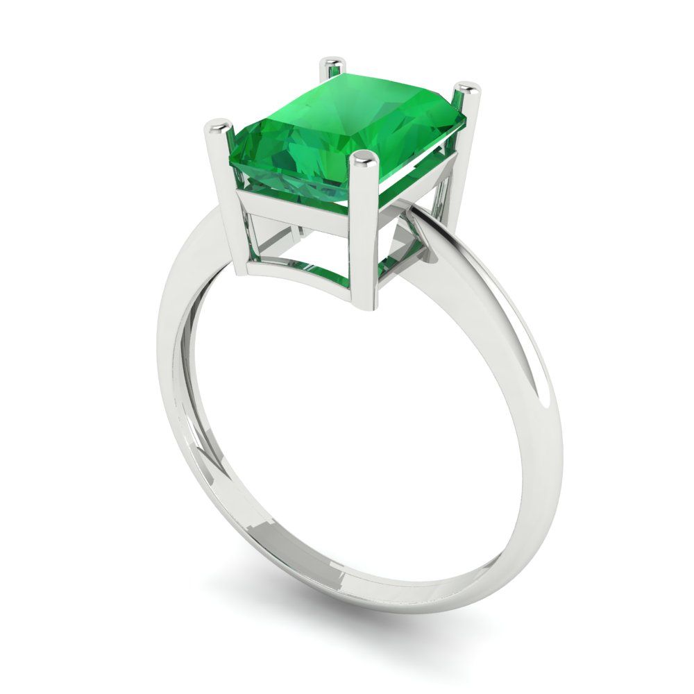 2.5 cttw Simulated Emerald Solitaire  Engagement Ring - Solid White Gold (VVS1, Radiant Cut,8.5x6.5mm)