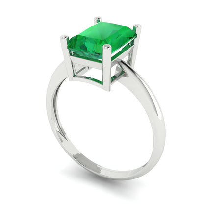 2.5 cttw Simulated Emerald Solitaire  Engagement Ring - Solid White Gold (VVS1, Radiant Cut,8.5x6.5mm)