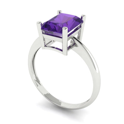 2.5 cttw Natural Amethyst Solitaire  Engagement Ring - Solid White Gold (VVS1, Radiant Cut,8.5x6.5mm)
