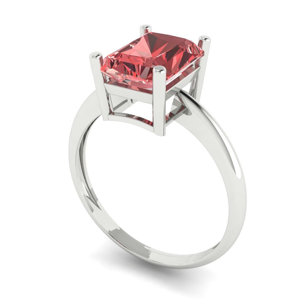 2.5 cttw Natural Garnet Solitaire  Engagement Ring - Solid White Gold (VVS1, Radiant Cut,8.5x6.5mm)