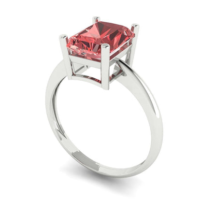 2.5 cttw Natural Garnet Solitaire  Engagement Ring - Solid White Gold (VVS1, Radiant Cut,8.5x6.5mm)