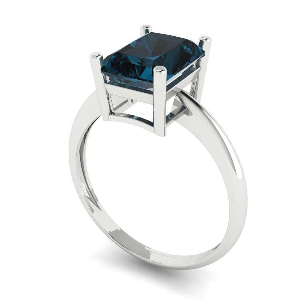 2.5 cttw Natural London Blue Topaz Solitaire  Engagement Ring - Solid Gold (Radiant Cut,8.5x6.5mm)