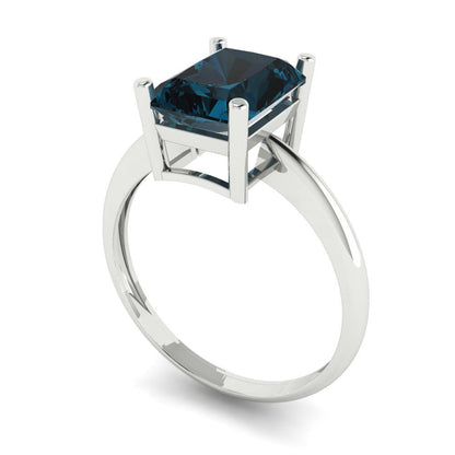 2.5 cttw Natural London Blue Topaz Solitaire  Engagement Ring - Solid Gold (Radiant Cut,8.5x6.5mm)