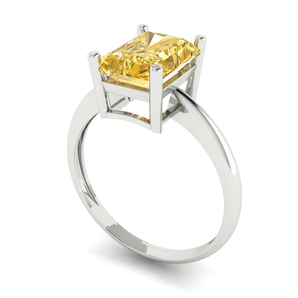 2.5 cttw Zirconia Simulated Yellow Diamond Solitaire  Engagement Ring - Solid Gold (VVS1, Radiant Cut,8.5x6.5mm)