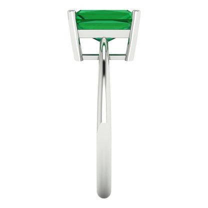 2.5 cttw Simulated Emerald Solitaire  Engagement Ring - Solid White Gold (VVS1, Radiant Cut,8.5x6.5mm)