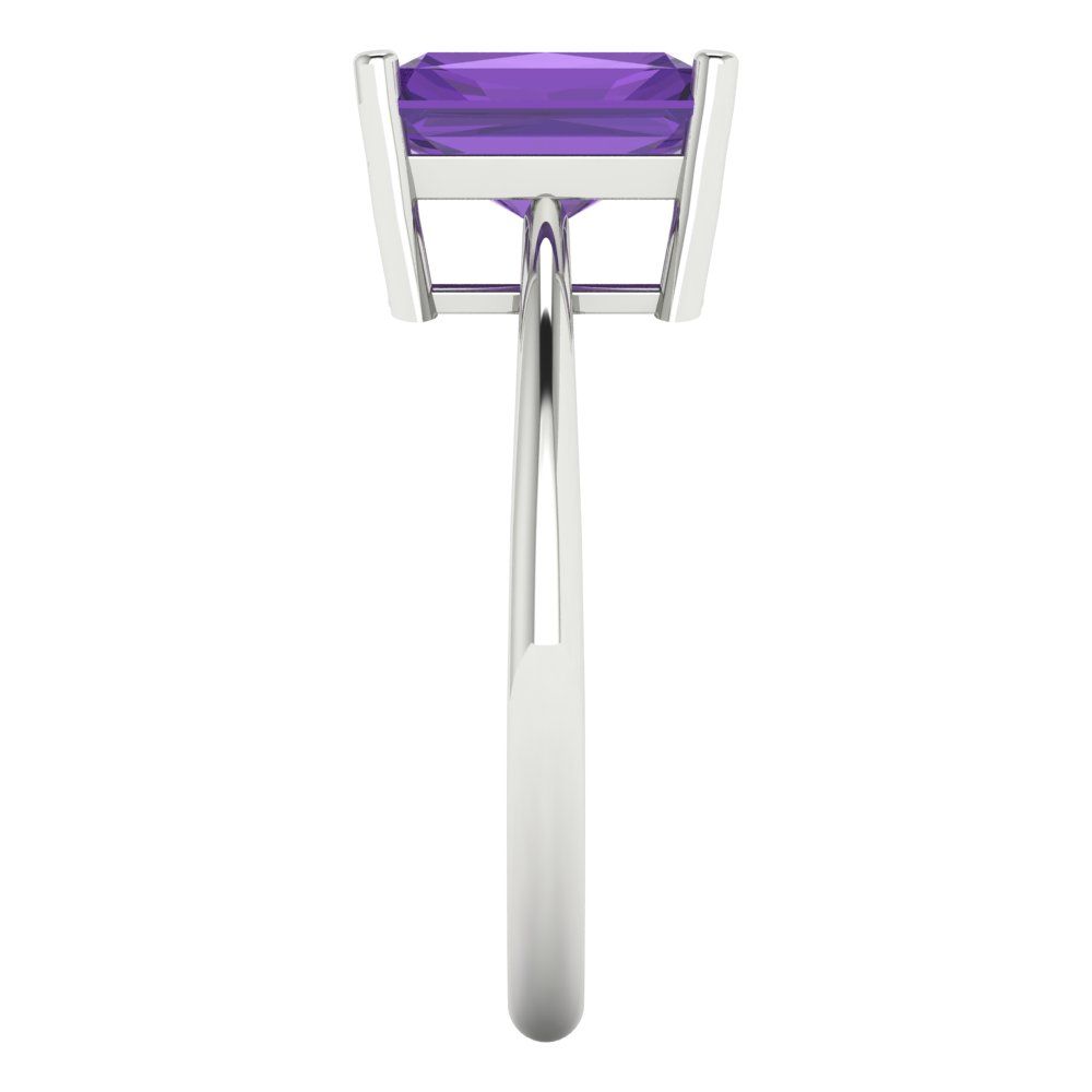 2.5 cttw Natural Amethyst Solitaire  Engagement Ring - Solid White Gold (VVS1, Radiant Cut,8.5x6.5mm)