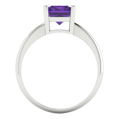 2.5 cttw Natural Amethyst Solitaire  Engagement Ring - Solid White Gold (VVS1, Radiant Cut,8.5x6.5mm)