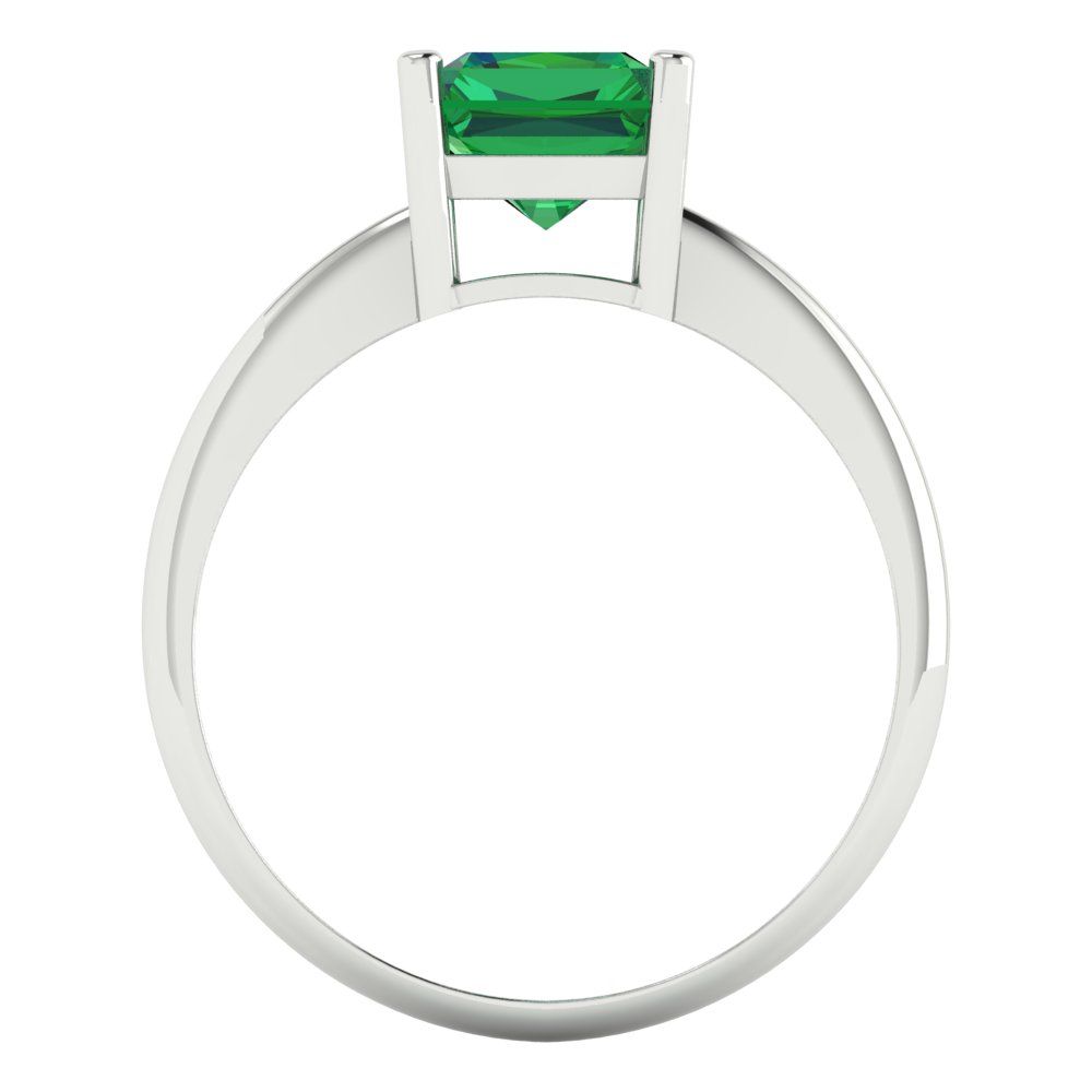 2.5 cttw Simulated Emerald Solitaire  Engagement Ring - Solid White Gold (VVS1, Radiant Cut,8.5x6.5mm)