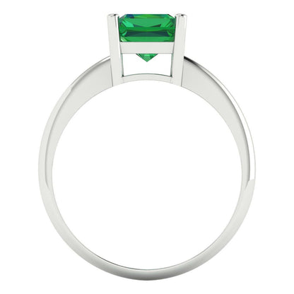 2.5 cttw Simulated Emerald Solitaire  Engagement Ring - Solid White Gold (VVS1, Radiant Cut,8.5x6.5mm)