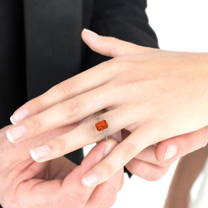 2.5 cttw Zirconia Simulated Red Diamond Solitaire  Engagement Ring - Solid White Gold (VVS1, Radiant Cut,8.5x6.5mm)