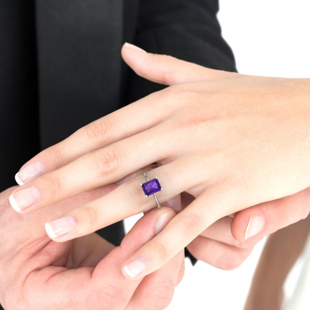 2.5 cttw Natural Amethyst Solitaire  Engagement Ring - Solid White Gold (VVS1, Radiant Cut,8.5x6.5mm)