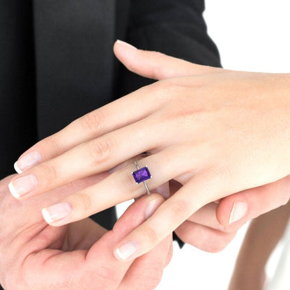 2.5 cttw Natural Amethyst Solitaire  Engagement Ring - Solid White Gold (VVS1, Radiant Cut,8.5x6.5mm)