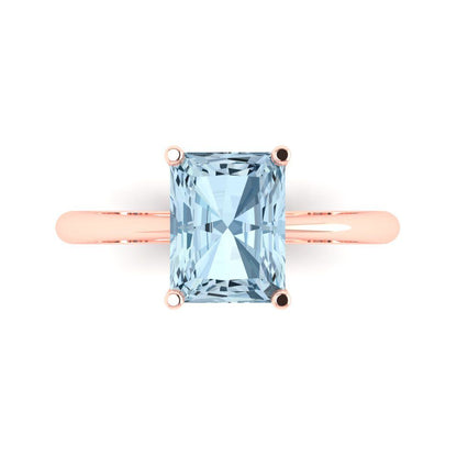 2.5 cttw Natural Aquamarine Solitaire  Engagement Ring - Solid Gold (Radiant Cut,8.5x6.5mm)