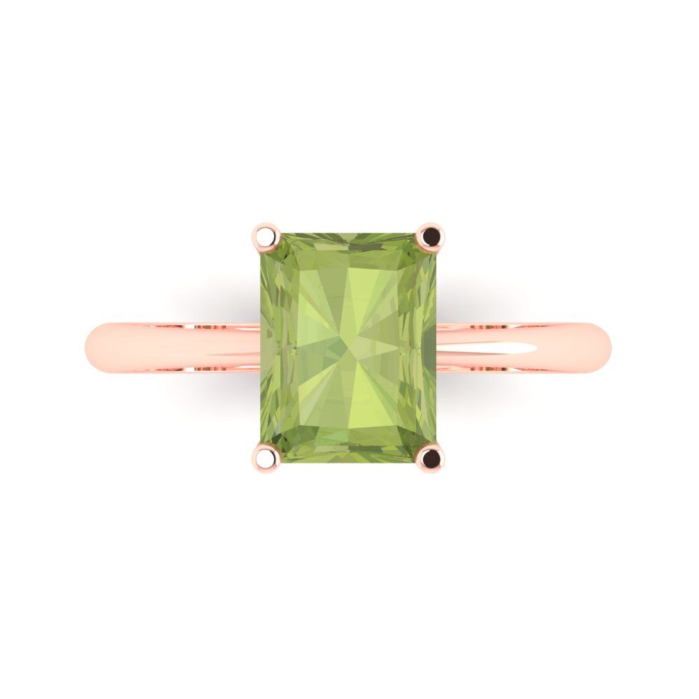 2.5 cttw Natural Peridot Solitaire  Engagement Ring - Solid Rose Gold (VVS1, Radiant Cut,8.5x6.5mm)