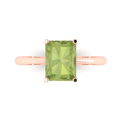 2.5 cttw Natural Peridot Solitaire  Engagement Ring - Solid Rose Gold (VVS1, Radiant Cut,8.5x6.5mm)